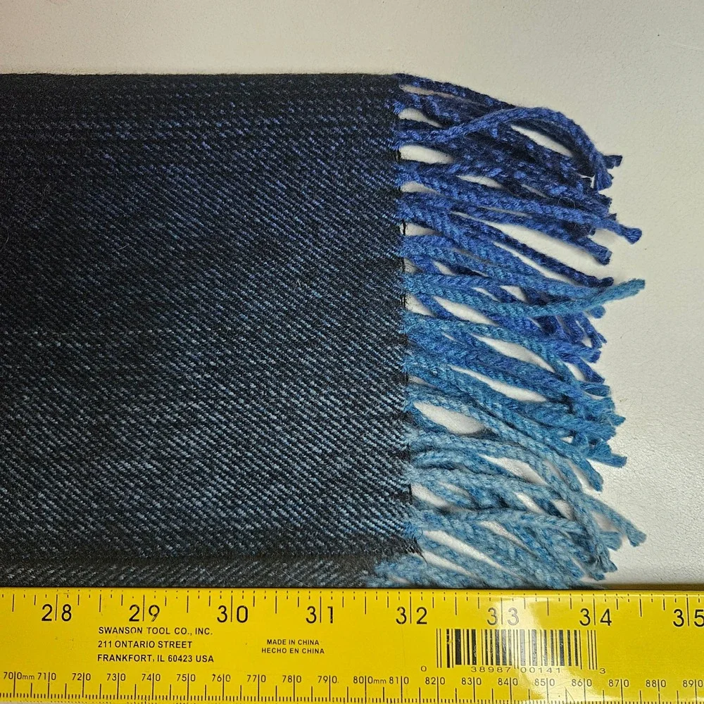 Made in Scotland 100% Cashmere Scarf Navy Blue Ombre Fringe Gradient Unisex